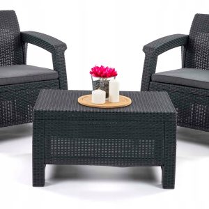 ZESTAW MEBLI OGRODOWYCH DWA FOTELE Z PODUSZKAMI + STOLIK NA TARAS BALKON